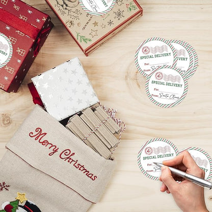 Christmas Gifts Tags Stickers from Santa, 30 Pcs Christmas Name Tags for Gifts, 2.5x2.5 Inch Holiday Presents Sticker Labels, Festive Chrismas Name Tag for Gift Wrapping Bags Classroom-D06