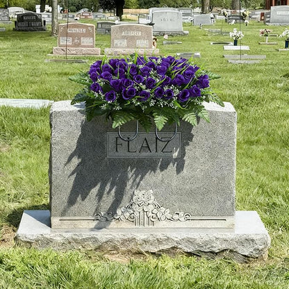 Artificial Cemetery Flowers Saddles, Artificial Memorial Rose Flowers, Outdoor Grave Saddle for Headstone Tombstone Decorations (Purple)