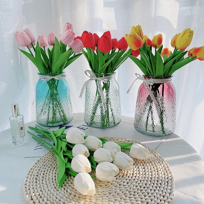UKELER 24 Pcs Pure White Flowers Fragrant Artificial White Tulip Flowers for Floral Home Decorations Centerpieces Arrangement Wedding Bouquet