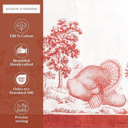 Maison d' Hermine Placemats Set of 4 100% Cotton Washable Cloth Place Mats, Reusable Table Mats for Thanksgiving Christmas Decorations Kitchen Dining Party Wedding (Holy Jouy - Red, 13" x 19")