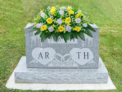 Artificial Cemetery Flowers Saddle-Shaped Tombstone Decorations Non-Fading UV-Resistant（Yellow and white saddle ）