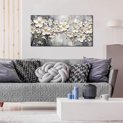 Flower Pictures Wall Art for Bedroom Women - White Canvas Wall Art for Living Room - Girls Room Decor Ready to Hang Size 20" x 40"