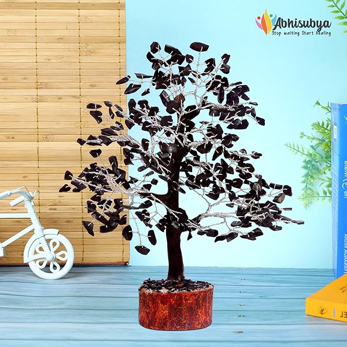 Black Tourmaline Silver Wire Handmade Crystals and Healing Stone Natural Gemstone Fortune Bonsai Money Tree | Good Luck | Wealth | Prosperity | Home Office Decor | Spiritual Gift | Feng Shui