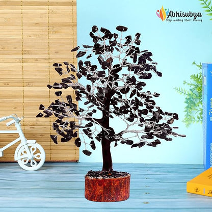Black Tourmaline Silver Wire Handmade Crystals and Healing Stone Natural Gemstone Fortune Bonsai Money Tree | Good Luck | Wealth | Prosperity | Home Office Decor | Spiritual Gift | Feng Shui