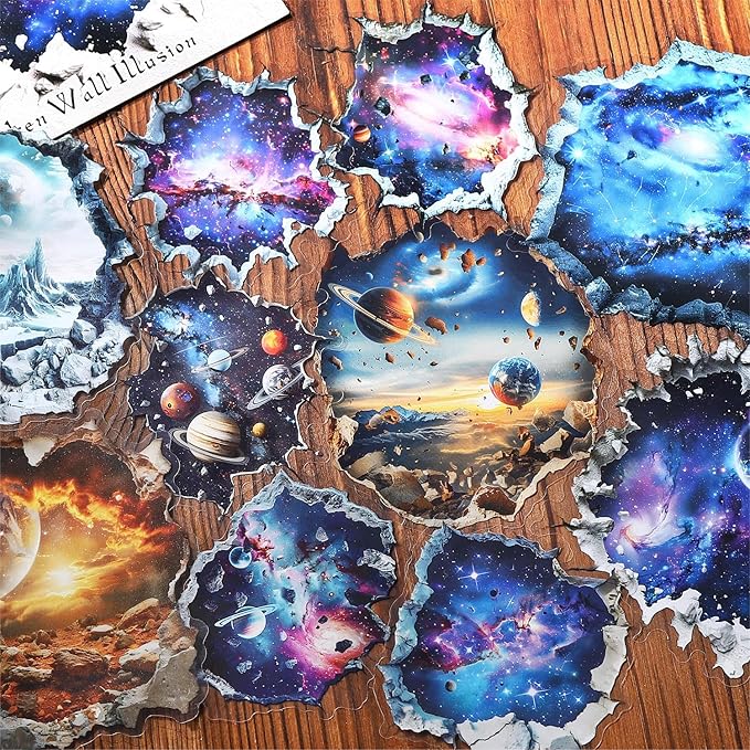 60Pcs Broken Wall Illusion Scrapbook Stickers, PET Fantasy Ephemera for Journaling, Craft Supplies and Junk Journal