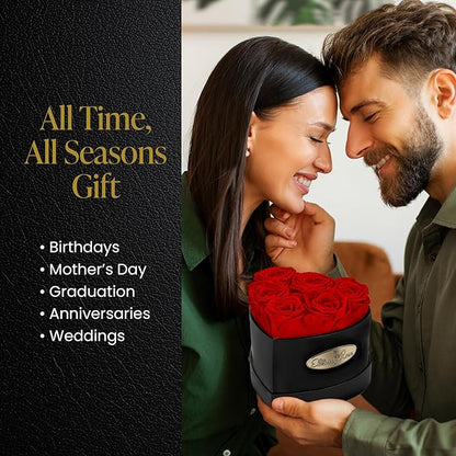 The Eternity Rose 6-Piece Preserved Roses in a Luxury Gift Box – Real Roses in Black Heart Box – A Valentine’s Gift as Everlasting as Your Love