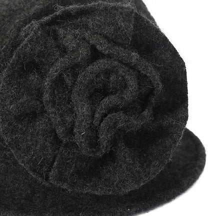 ZLYC Women Wool Cloche Bucket Hat 1920s Vintage Dress Winter Hats with Flower Accent