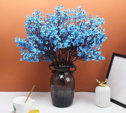 10pcs Babys Breath Artificial Flowers With Vase Gypsophila Bouquet Bulk Fake Spring Silk Flowers Real Touch Faux Floral for Home Bedroom Kitchen Garden Wedding Christmas Party Decor (Blue)
