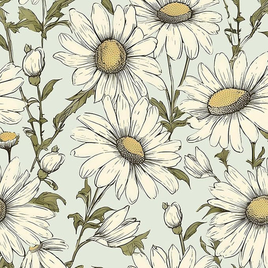Boho Wallpaper Peel and Stick Daisy Floral Wallpaper 17.5in x32.8ft Vintage Leaf Contact Paper Vinyl Self Adhesive Removable Modern Floral Wall Paper for Bedroom Walls Cabinet Drawer