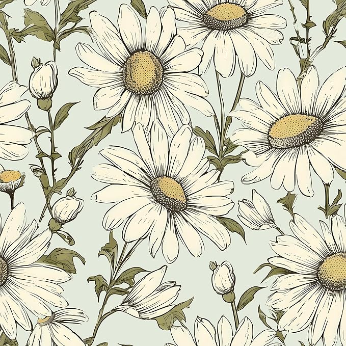 Boho Wallpaper Peel and Stick Daisy Floral Wallpaper 17.5in x 9.8ft Vintage Leaf Contact Paper Vinyl Self Adhesive Removable Modern Floral Wall Paper for Bedroom Walls Cabinet Drawer
