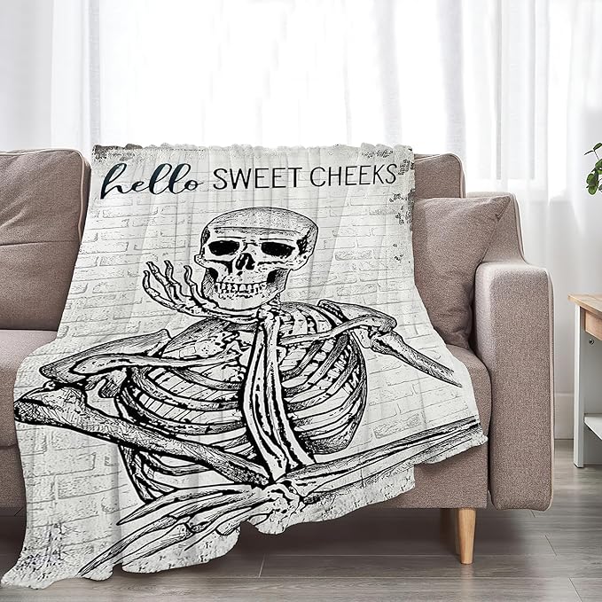 Funny Skeleton Throw Blanket - Skull Gifts and Decor for Boys, Men, Girls, Women, Kids, Adults - Soft Warm Cozy Fleece for Couch, Sofa, Bed 50"x40"
