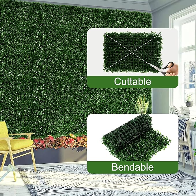 12 Pieces 24"x 16" Artificial Boxwood Panel, Grass Wall Panel, Boxwood Hedge Wall Panels UV Protected Suitable for Artificial Green Wall Decor, Fence Garden Wedding Backyard Decor