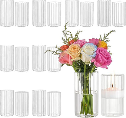 16 Packs Ribbed Glass Vase, 5.5/6 Inch Tall Clear Propagation Flower Vases in Bulk Glass Cylinder Vases for Centerpieces, Floating Candle Vases for House Warming Decoration Party