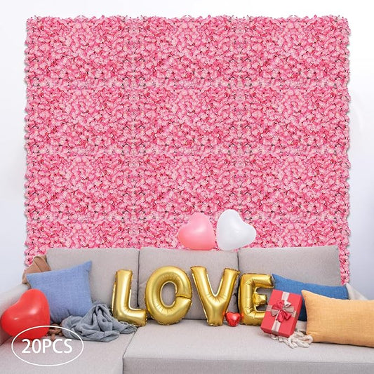 Flower Wall Panels, 20Pcs Artificial Flower Wall 3D Flower Wall Backdrop, 20-Piece Set of Pink Rose Floral Backdrop for Wedding Home Decoration (Pink, 23.6 * 15.7in)