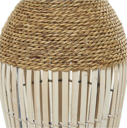 Deco 79 Seagrass Handmade Decorative Vase Wrapped Tall Floor Centerpiece Vase with Open Framed Cream Bamboo Center, Vase for Home Decoration 10" x 10" x 25", Brown