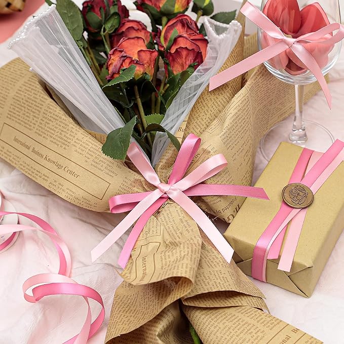 Pink & Hot Pink Satin Ribbon - 2 Rolls Pink Ribbon 3/8 Inch x 10 Yards (20 Yards Total) - Double Faced Satin Ribbons for Gift Wrapping, Flower Bouquet Decor, Crafts, Wedding Decor, Baby Shower