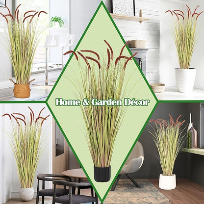 Sunnyglade 4 FT 2-Pack Artificial Horsetail Reed Grass, Fake Topiary Plant Tree in Pot, Cement Filled Pot Faux Flower Plants, Housewarming Gift Potted Bushes for Home Indoor Outdoor Office Decor