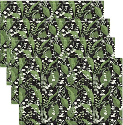Vintage Botanical Placemats Set of 4, 17x12 Inch Retro Nature Plant Exotic Green Leaves Wildflower Table Mats for Home Party Kitchen Dining Decor