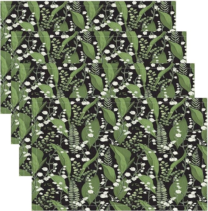 Vintage Botanical Placemats Set of 8, 17x12 Inch Retro Nature Plant Exotic Green Leaves Wildflower Table Mats for Home Party Kitchen Dining Decor