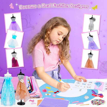 1500+Pcs Fashion Designer Kit for Girls, Sewing Kit with 7 Mannequins, DIY Arts and Crafts Kit for Kids, Doll Clothes Making Kit, Girl Toys for Age 6 7 8 9 10 11 12 Year Old Gifts