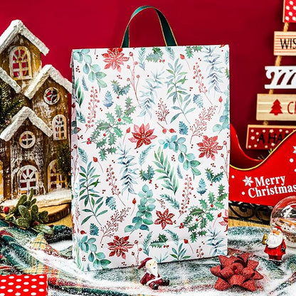 Yarcony Christmas Wrapping Paper, Holly Wrapping Paper, Vintage Watercolor Poinsettia, Floral Botanical & Winter Green Pattern Neutral Christmas Gift Wrap for Holiday, Celebration (17 Inch x 33 Feet)