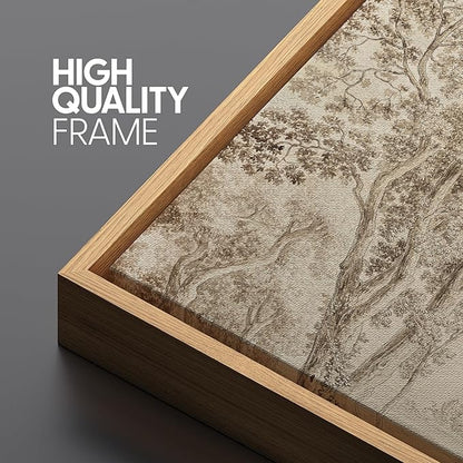 SIGNFORD Large Framed Canvas Print Wall Art Vintage Arboreal Trees in an Etching Illustrations Modern Art Relax/Calm Warm for Living Room, Bedroom, Office - 60"x20"