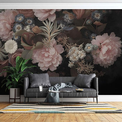 Floral Wall Murals Peel and Stick murals Removable Waterproof Large Wallpaper for Living Room Bedroom(Color-1, 137×98 inch)