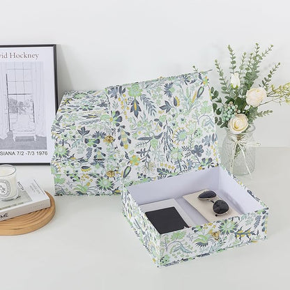 Soul & Lane Floral Cardboard Decorative Storage Boxes with Gold Hardware - Set of 3, Midnight Garden - Stacking Boxes with Lids for Home Decor and Organizing, Elegant Design