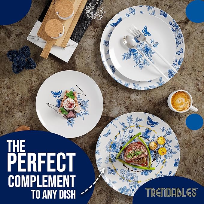 Trendables Plastic Plates For Party Supplies, Floral Disposable Plates For Party & Weddings 200 Pcs - 100 x 8 Dessert Plates & 100 x 10 Plastic Dinner Plates, Plate Set Disposable Dinnerware Sets