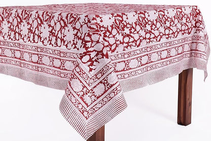 ATOSII Meraki Red 100% Cotton Tablecloth, Handblock Print Rectangle Table Cover for Kitchen Dining I Tabletop Linen I Thanksgiving, Christmas, Wedding, Fall Table Cloth 72 X 108 Inches I 8 Seater