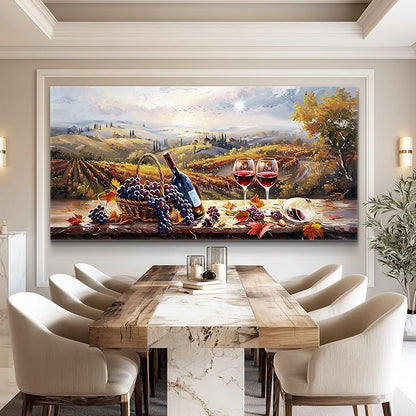 hyidecorart Rustic Wine Glass Large Canvas Wall Art Dining Room Kitchen Still Life Painting Vintage Farmhouse Restaurant Decoration Artwork Prints for Bar Living Room Posters Landscape Wall Decor