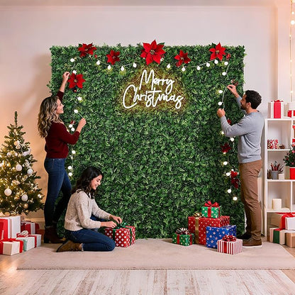 Artificial Flower Wall 8x8ft Green Grass Backdrop for Wedding, Baby Shower, Birthday & Home Decor, Easy & Quick Assembly (Greenery)