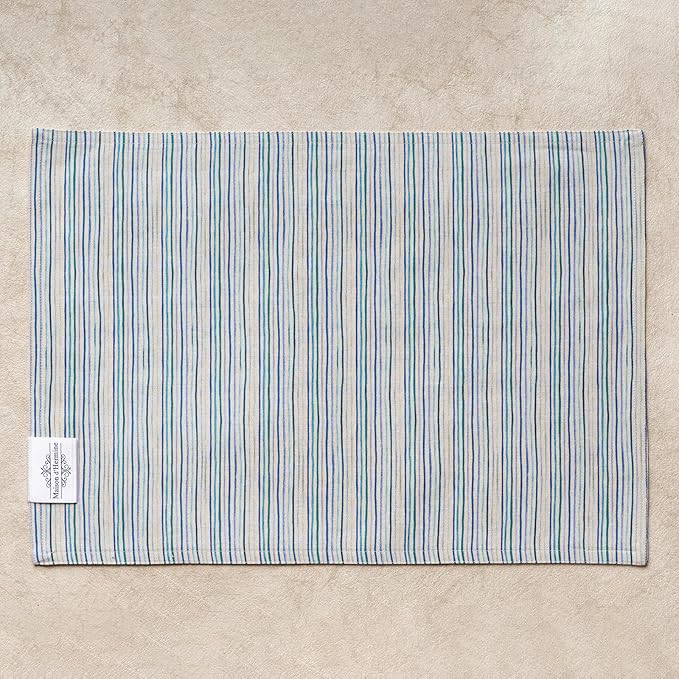 Maison d' Hermine Placemats 100% Combed Cotton Premium Set of 4 Decorative Table Cloth Placemat, Dining, Holidays, Buffet Party - Peacock Utopia - Sandy Beach (13 Inch x 19 Inch)