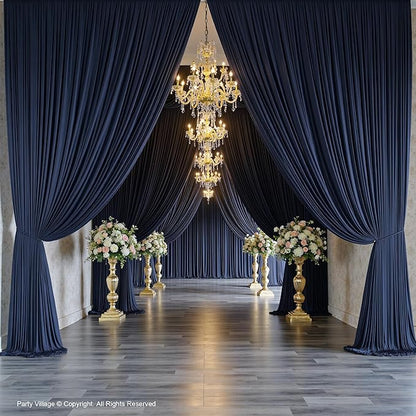 PartyVillage 50ft×15ft Navy Blue Backdrop Curtain for Wedding Parties, 10 Panels Wrinkle Free 15 FT Long Polyester Photo Backdrop Drapes Back Drop Cloth for Birthday Photography Background