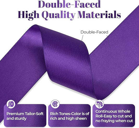 Purple Satin Ribbon, Double Faced 2 Inch X 50 Yards Purple Ribbon, Premium Satin Ribbon for Gift Wrapping, Crafts, Hair Bow Making, Sewing, Flower Bouquet, Wedding Party Decor