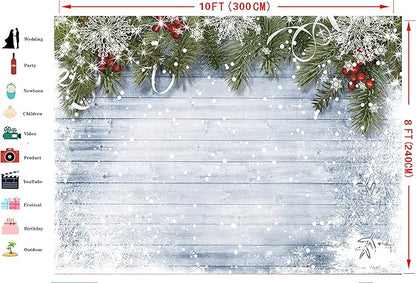 LTLYH 10x8ft Winter Snowflake Wood Floor Backdrop Christmas Photography Backdrops Xmas Eve Wood Wall Photo Backdrop White Snow Photo Props Background Winter Backgroun 023