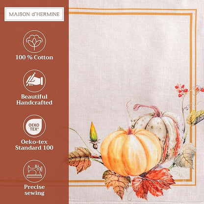 Maison d' Hermine Placemats Set of 4 100% Cotton Washable Cloth Place Mats, Reusable Table Mats for Thanksgiving Christmas Decorations Kitchen Dining Party Wedding Restaurant (Potiron, 13" x 19")