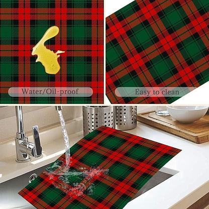 Christmas Plaid Placemats Set of 6,Washable Heat Resistant 12×18 Inch Linen Table Mats Green Red Place Mats for Party Outdoor Dining Décor