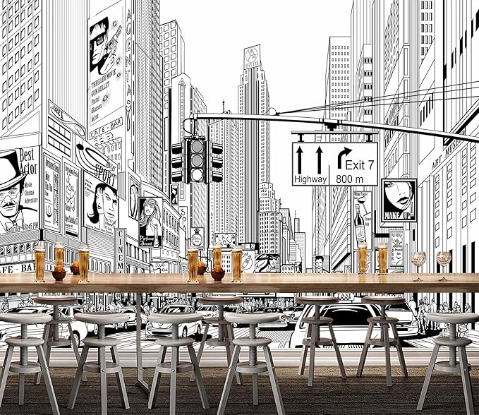 WFBHUA-Black and White City Wallpaper Peel and Stick New York Landscape Self Adhesive Wall Mural for Living Room Bathroom Bedroom 82"x57"