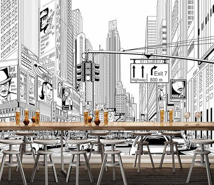 WFBHUA-Black and White City Wallpaper Peel and Stick New York Landscape Self Adhesive Wall Mural for Living Room Bathroom Bedroom 157“x108