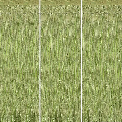 TONIFUL 3Pcs Light Green Door Streamers,Green Photo Booth Backdrop,Metallic Streamers Green Foil Fringe Curtains for Birthday,Christmas,New Year,St. Patrick's Day Party Streamers Decor