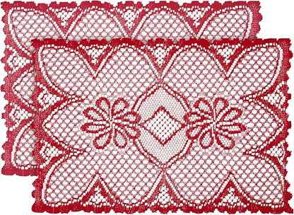 Jayla 2 Pcs Rectangle Lace Placemats for Tables Embroidered Lace Tablemats Vintage Crochet Floral Table Runner Vintage Wedding, Tea Party Decor,12x17 Inch