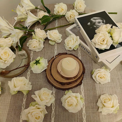 Artificial Satin Rose Flower Heads,48 Pcs Silk Rose Heads with Stems,3.3'' Rose Artificial Flowers Bulk,Artificial Rose Flower Heads for DIY Crafts Bouquet (48, Ivory)