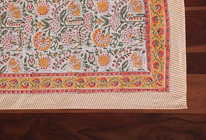 ATOSII Clover Yellow 100% Cotton Rectangle Fall Tablecloth, Handblock Floral Print Linen Table Cloth for Kitchen Dining I Parties, Weddings, Outdoors, Christmas, Thanksgiving Decor 60 X 90 Inches