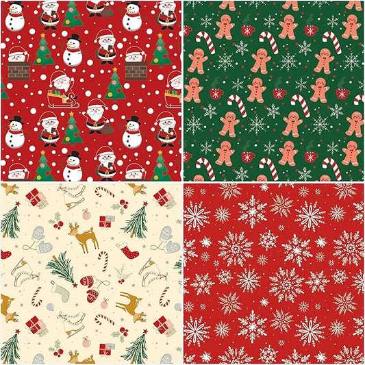 Christmas Wrapping Paper Set of 4 Rolls (148 sq. ft. ttl) With Colorful Holiday Patterns Santa Claus, Reindeer, Christmas Tree, Snowman, snowflakes for Gifts - 30 inches x 14.8 feet Per Roll