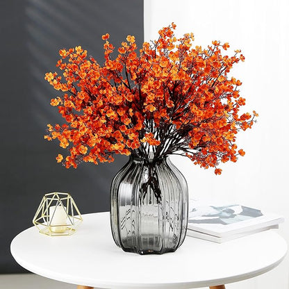 JAKY-Global Babys Breath Silk Artificial Flowers Bulk with Vase 10pcs for Fall Decor Fake Flower Bouquet Bulk for Home Kitchen Indoor Bouquet Floral Arrangement Table Centerpieces Party Decor(Orange)