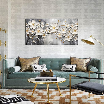 Flower Pictures Wall Art for Bedroom Women - White Canvas Wall Art for Living Room - Girls Room Decor Ready to Hang Size 20" x 40"