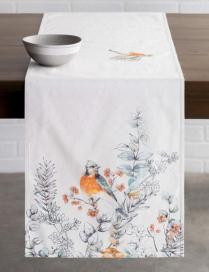 Maison d' Hermine Table Runner 100% Cotton Double Layer Table Runners 108 inches Long for Thanksgiving Christmas Decorations Home Kitchen Dining Party Wedding (Whitish Shabby Chique, 14.5" x 108")