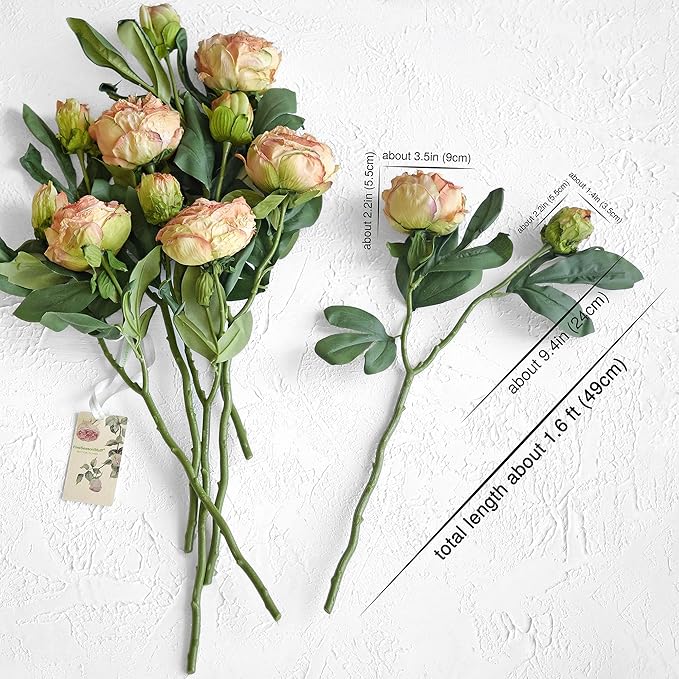 FiveSeasonStuff Vintage Dusty Coral Pink Peonies – Realistic Artificial Silk Flowers with Dry-Look Petals, 6 Stems for Rustic Antique Home & Wedding Bridesmaids Bouquet Bridal Showers