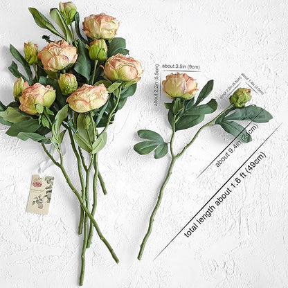 FiveSeasonStuff Vintage Dusty Coral Pink Peonies – Realistic Artificial Silk Flowers with Dry-Look Petals, 6 Stems for Rustic Antique Home & Wedding Bridesmaids Bouquet Bridal Showers